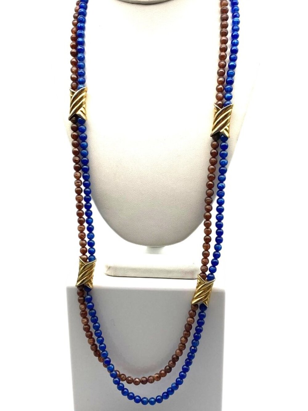 Vintage Avon Blue Nile Necklace, Blue and Brown Lucite Double Strand Linked